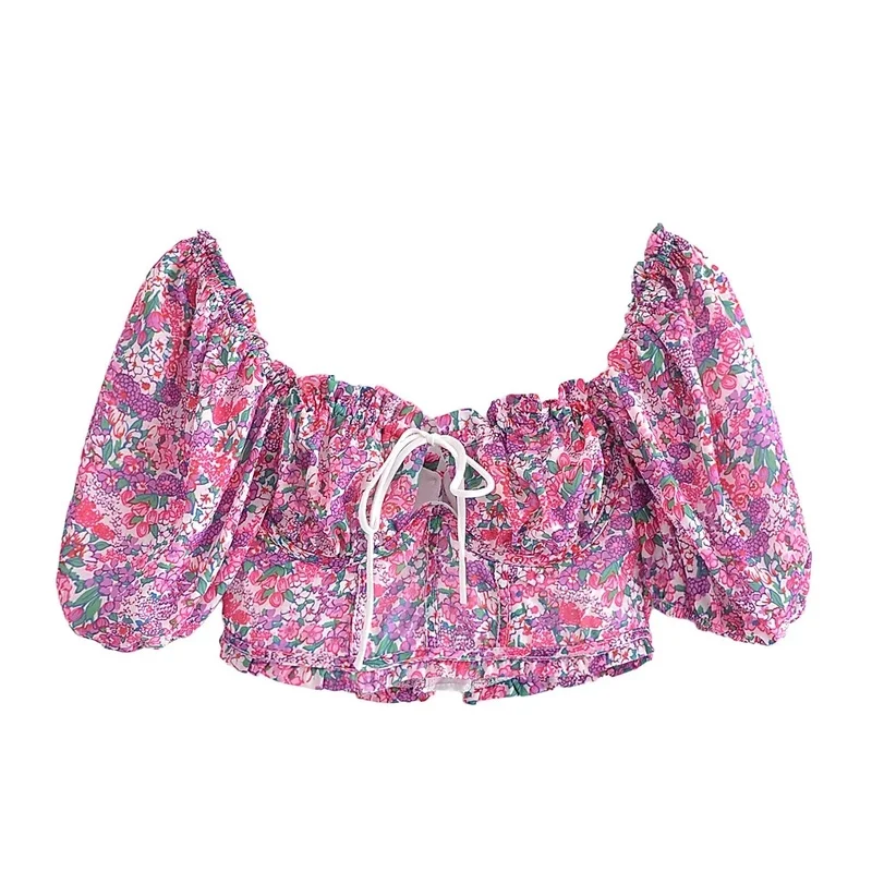 

PTYSIC Sexy Women BOHO Cropped Top Backless Short Sleeve Elastic Bust New Arrival 2022 Spring Summer High Street Female Blouse