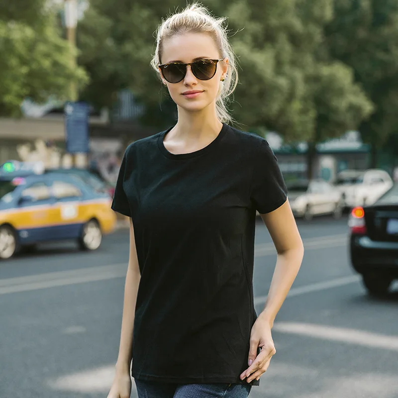 Женская футболка с коротким рукавом простая хлопковая эластичная Базовая 18
