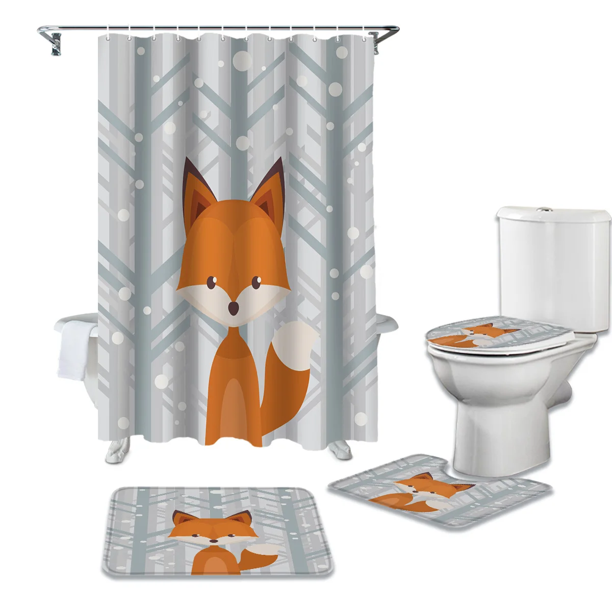 Зимний Лисий душ занавески набор коврик для ванной покрытие унитаза