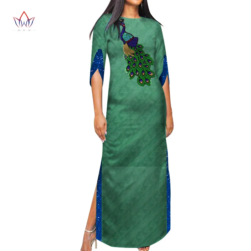 Dashiki African Dresses for Women Causal Women Dresses African Print Women Party Long O Neck Half Sleeve Bazin Rich Dress WY7936