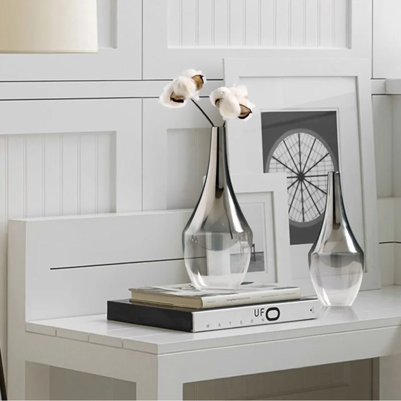 Скандинавские стеклянные вазы для цветов прозрачные креативные серебряные