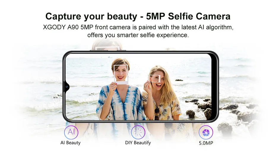 XGODY A90 3G Smartphone 6.53" Waterdrop Screen Android 9.0 Mobile Phone 2GB 16GB MTK6580 Quad Core 5MP Camera 3000mAh Cellphone