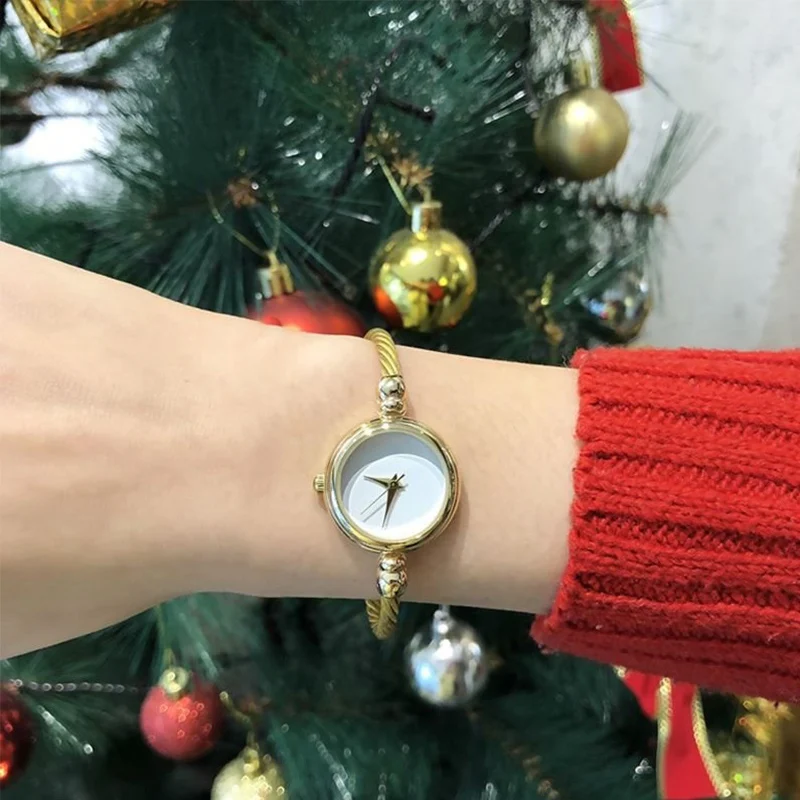 

Women Unique Bracelet Watch Little Smooth Dial Top Luxury Slim Strap Retro Quartz Wristwatch