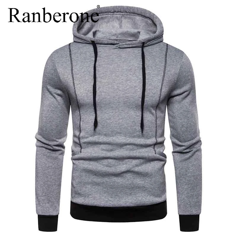 Однотонный Свитшот Ranberone спортивные костюмы мужские толстовки с капюшоном