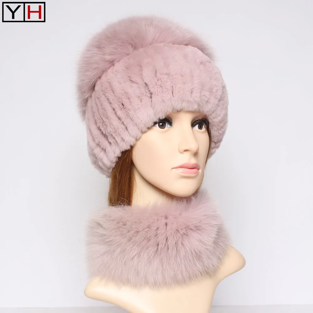 Зимняя женская обувь из натуральной кожи с кроличий меховая шапка шарф набор 2