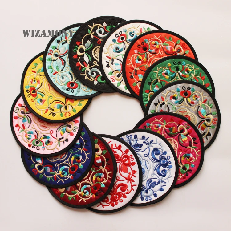 Горячее предложение! 6 шт.! Китайский круглый чайный поднос с вышивкой