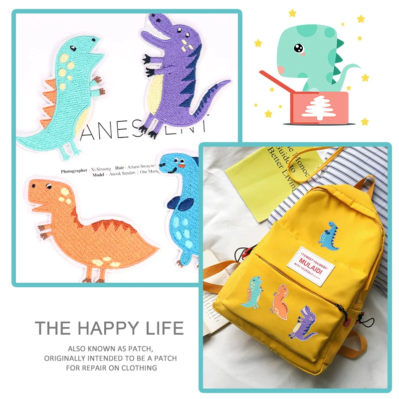 8 шт. нашивки с вышивкой динозавра из мультфильма на одежде Детские значки для