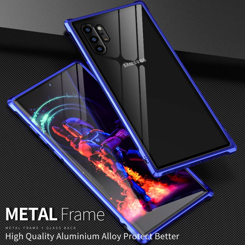 Metal Glass Case For Samsung Galaxy Note 10 Pro 10+ + Aluminum Frame Shell Bumper Back Clear Cover Note10 |