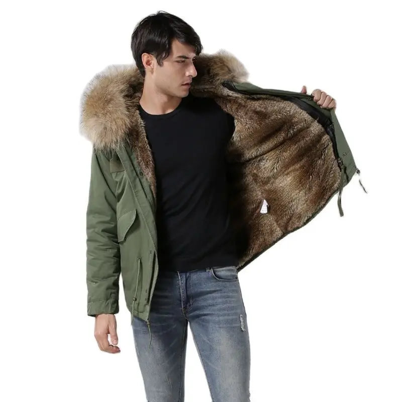 2017 Мужская зимняя меховая парка из натурального меха енота повседневная
