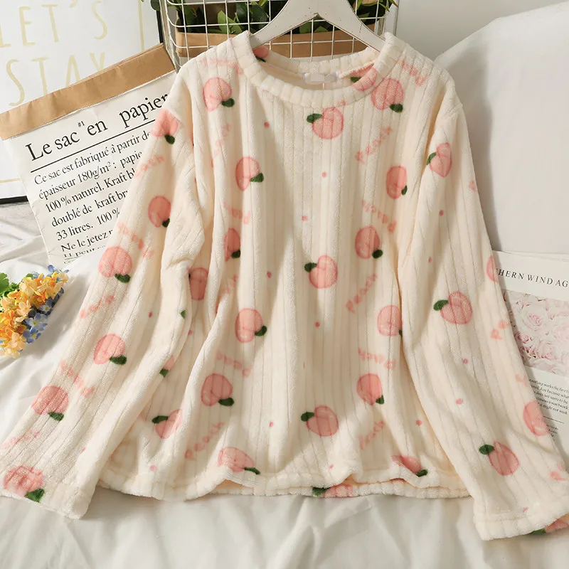 Осень-зима 2021 пижама из кораллового флиса с персиковым принтом брюки длинным