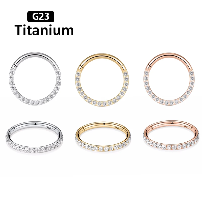 10PS/lot G23 Titanium Piercing Zircon Stone Hight Segment Rings Open Small Septum Piercing Nose Earrings Fashion Body  Jewelry 