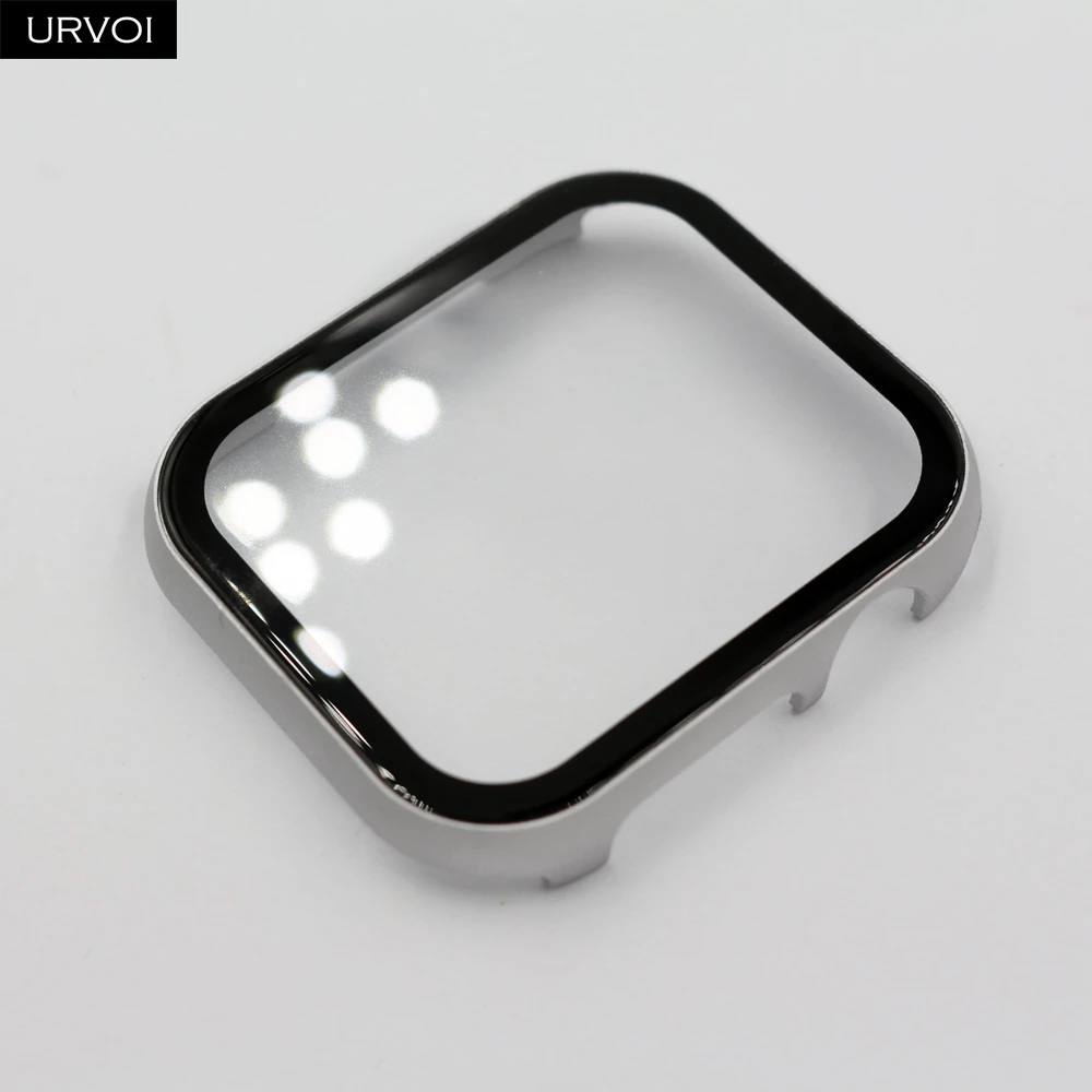 Металлический Чехол URVOI для apple watch series 5 4 3 2 1, чехол с закаленным стеклом для iwatch 40 мм 44 мм, жесткая рамка, алюминиевый бампер - Цвет: Silver