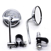 universal motorcycle handlebar rear view mirrors round convex clip on retro 22 25mm mirrors for harley for honda cafe racer
