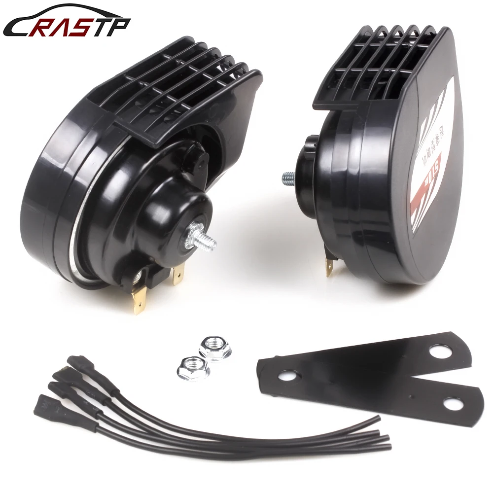 

RASTP-Universal 12V For Car Dual Tone Snail Electric Horn With Bracket Waterproof High-pitched Whistle Super Loud RS-BOV066