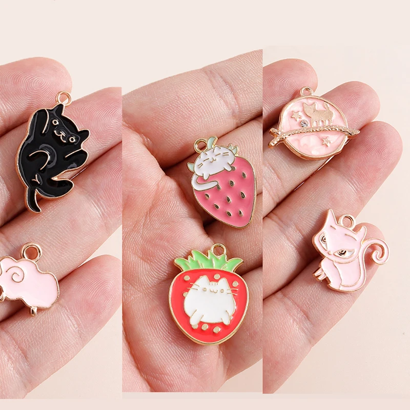 10 шт. эмалированные Подвески в виде кота | Украшения и аксессуары