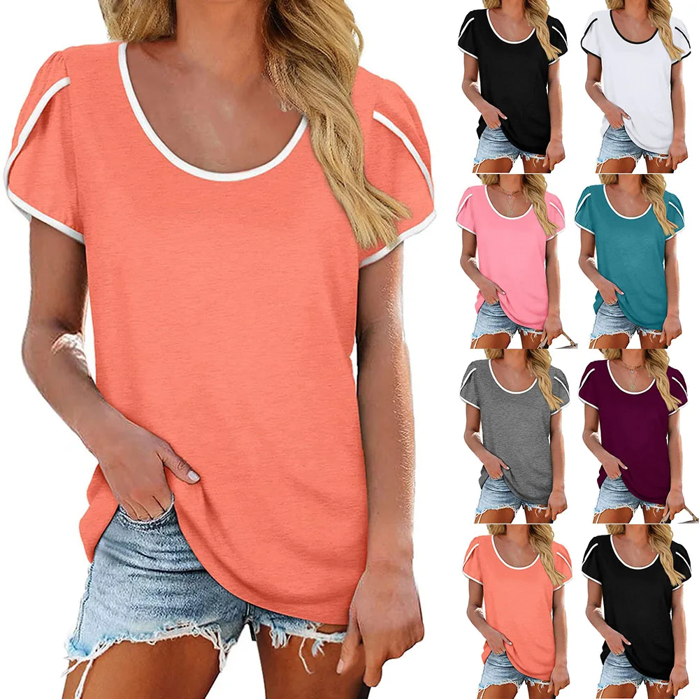 

O-neck Summer Sport Solid T-Shirt Vintage Fashion High Quality Casual Women Clothing