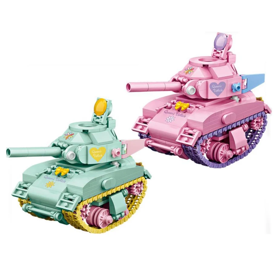 Милая немецкая Розовая модель танка M4 Sherman среднего размера ww2 мини конструктор