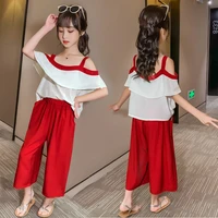 teen girls clothes summer costumes for girls off shoulder kids sling shirtpants 2 pcs teen girls clothing 4 6 8 10 12 13 years