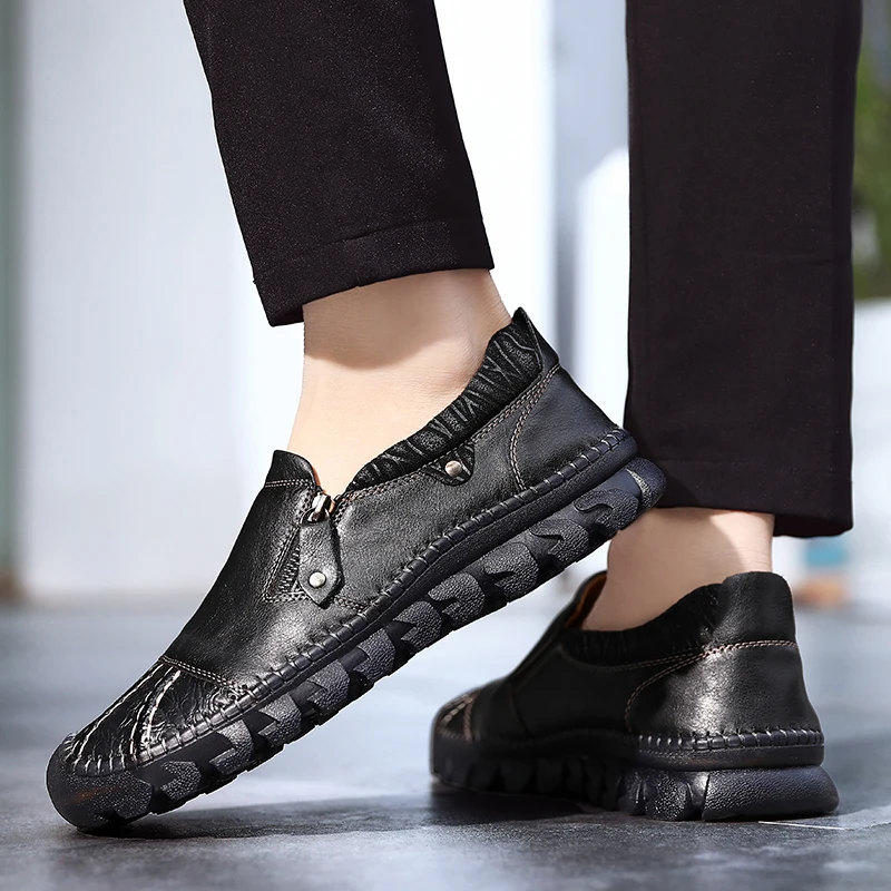 Мужские повседневные кожаные туфли Брендовые мужские модные слипоны мягкая