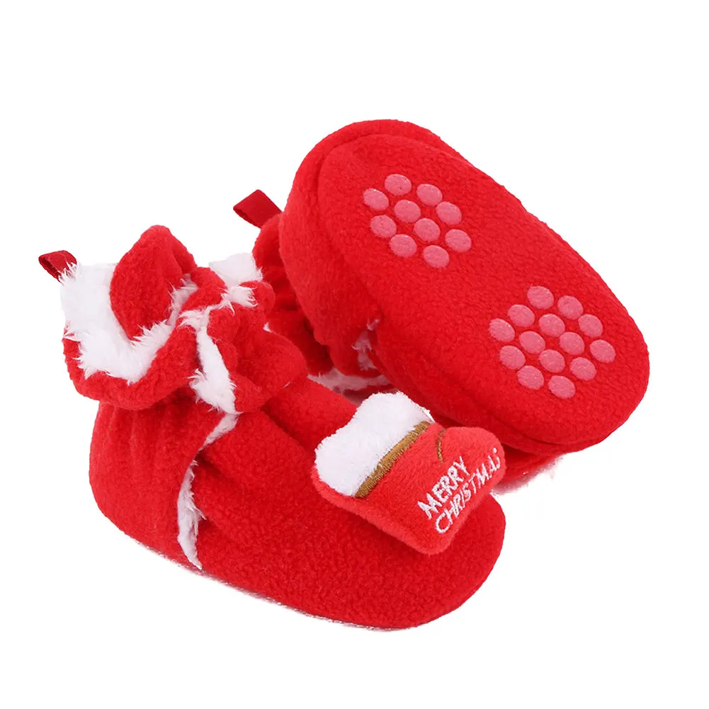 

Emmababy Baby Christmas First Walkers Booties Winter Warm 3D Cartoon Fleece Socks Crib Shoes Non-Slip Toddle First Walking Shoes
