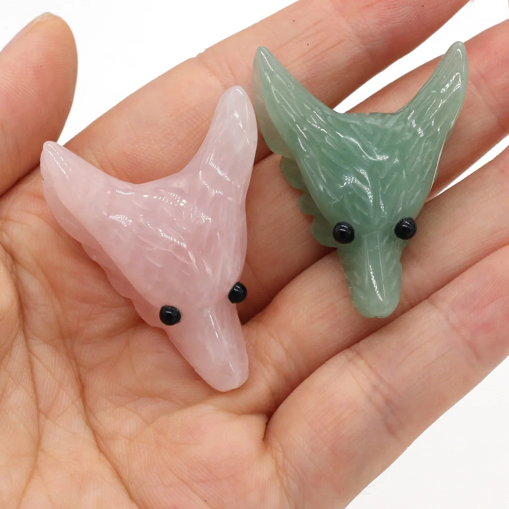 

Natural Stone Rose Quartzs Tiger Eye Stone Beads Wolf Head Shape Charms for DIY Jewelry Making Necklace Size 22x30mm