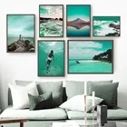 Картина на холсте с изображением горы, моря, неба, кокоса, маяков, девушек, плакаты и принты для декора гостиной