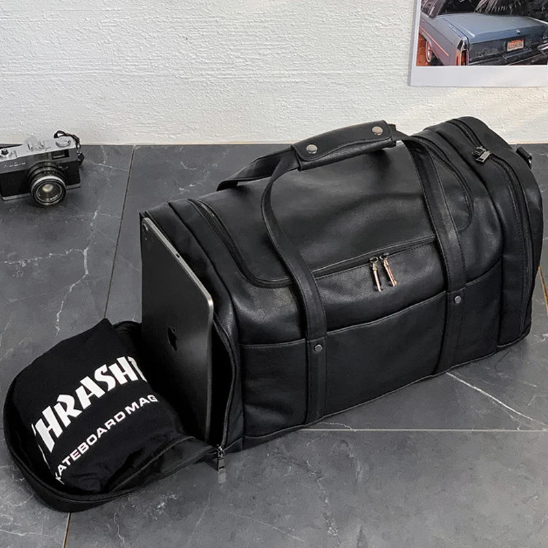 Travel Bag Hand Luggage Outdoor Sport Waterproof Leather Weekend Handbag Multifunction Fitness Duffel Bag Shoes Pocket XA227C