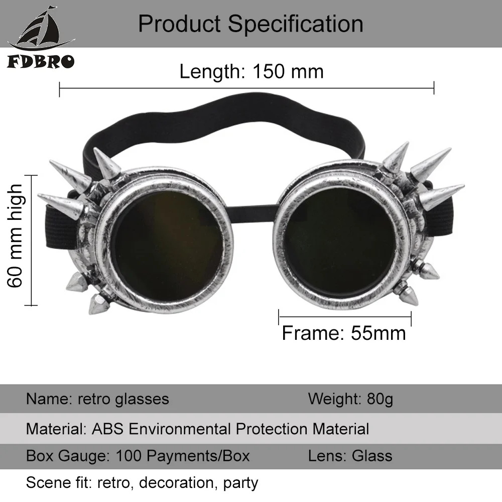 FDBRO Mens Sport Sunglasses Men Women Summer Fashion Rivet Steampunk Windproof Mirror Vintage Gothic Lenses Goggles | Спорт и