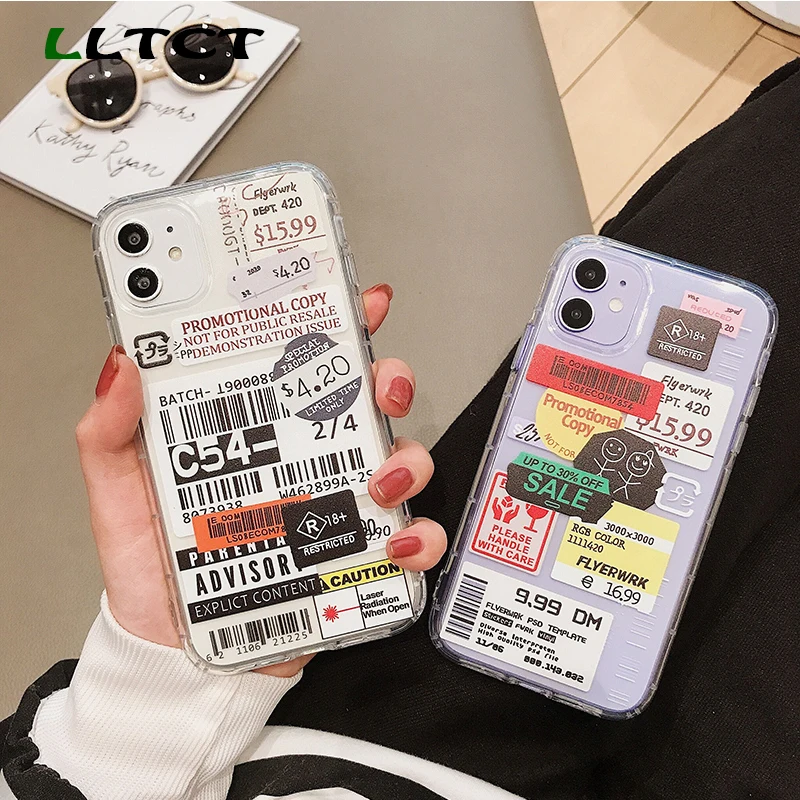 

LLTCT Creative Label Phone Case For iPhone 11 11Pro 11ProMax Back Cover Clear protection Cover For iPhone 7 8 7plus Full Cover