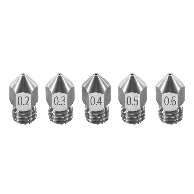 

3D Printer Threaded Stainless Steel MK8 Nozzle M6 0.2 0.3 0.4 0.5 0.6mm for 1.75mm Filament for CR10 CR-10S Ender 3 Ender 5