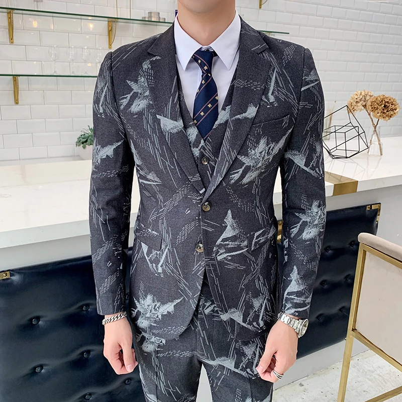 Осенний смокинг мужской с принтом Trajes Hombre повседневный костюм для свадьбы
