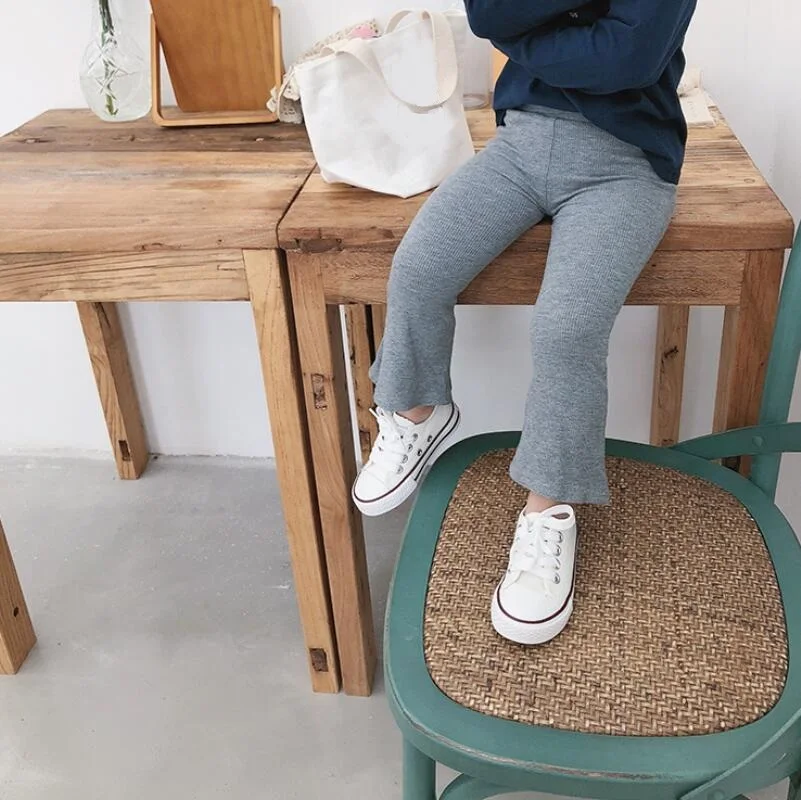 Весенне-осенние детские хлопковые леггинсы однотонные для девочек Одежда