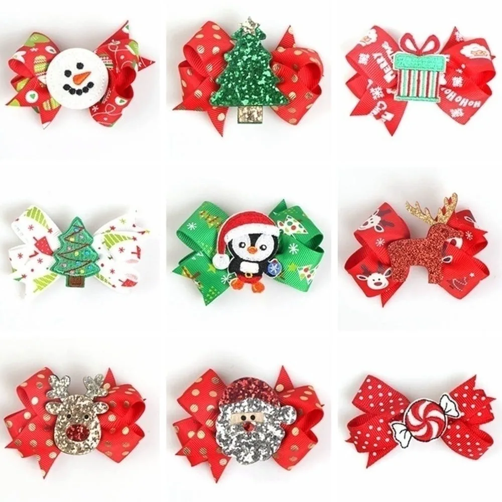 2 шт./компл. Рождественская серия заколки для волос с милым блестящим бантом