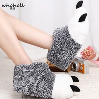 whoholl winter warm man women home slippers animal panda paw plush slippers female thermal soft cotton indoor house shoes
