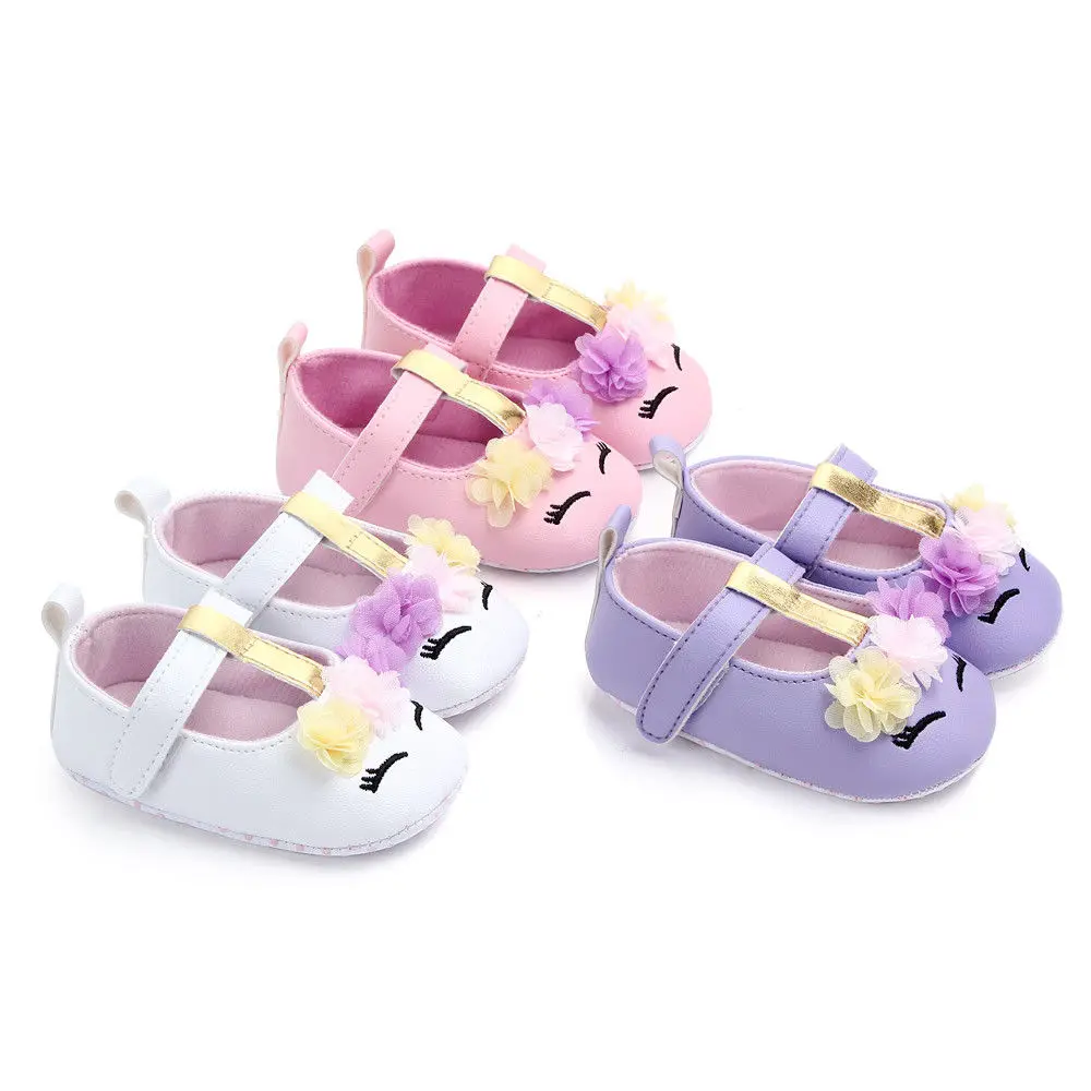 

Spring Autumn New Toddler Baby Girl Flower Unicorn Shoes PU Leather Soft Sole Crib Shoes First Walkers 0-18M