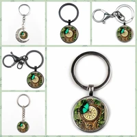 vintage steampunk garden clock pendant keychain butterfly garden glass crystal pendant keyring car key charm bag key chain gift