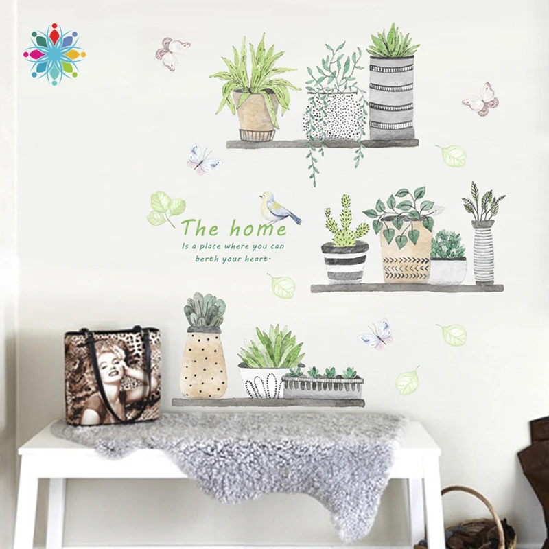 

Garden Plant Bonsai Flower Butterfly Wall Stickers Home Decor Living Room Kitchen Pvc Wall Decals Diy Mural Art Decoration W118