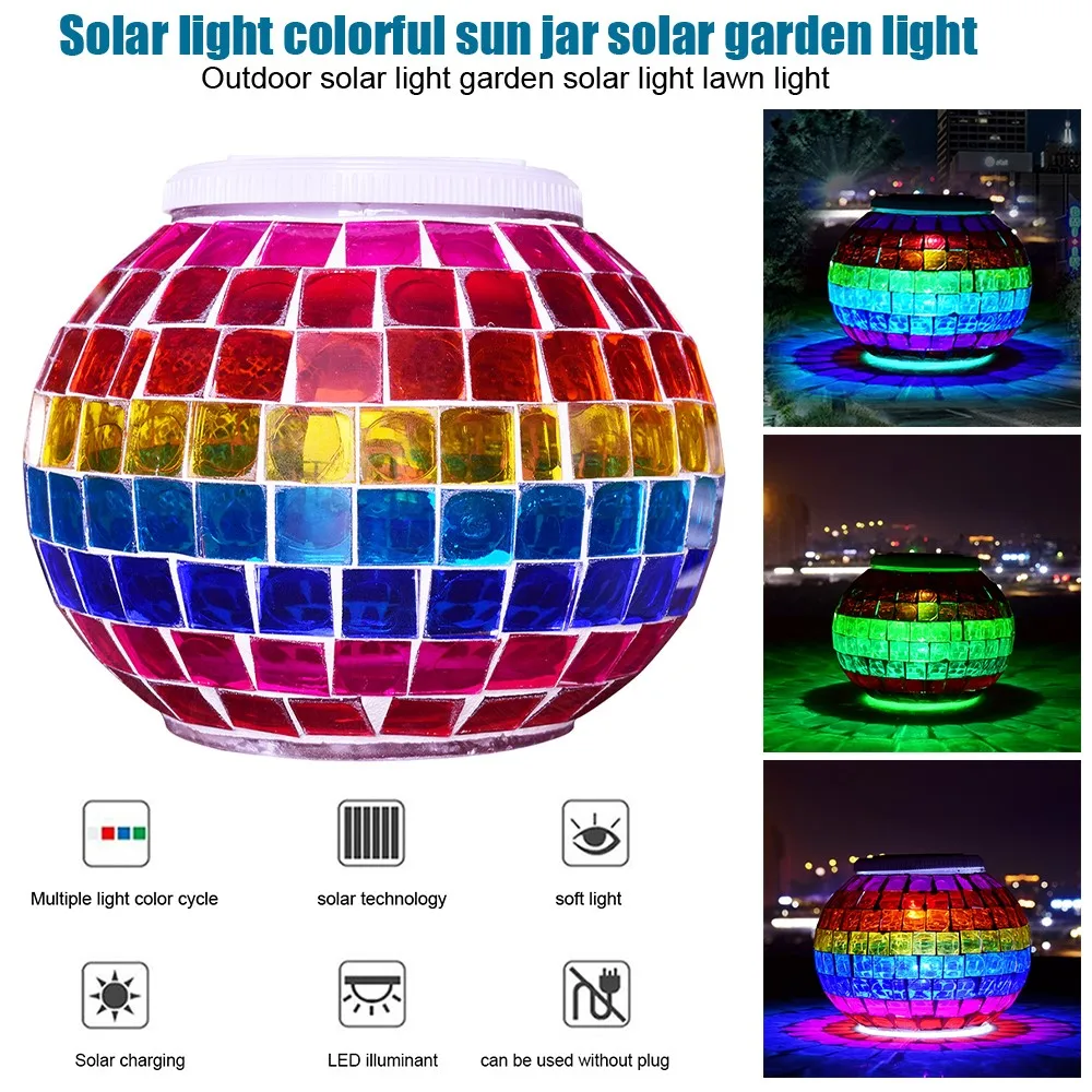 Мозаичный стеклянный шар светодиодный солнечный меняющий цвет светильник