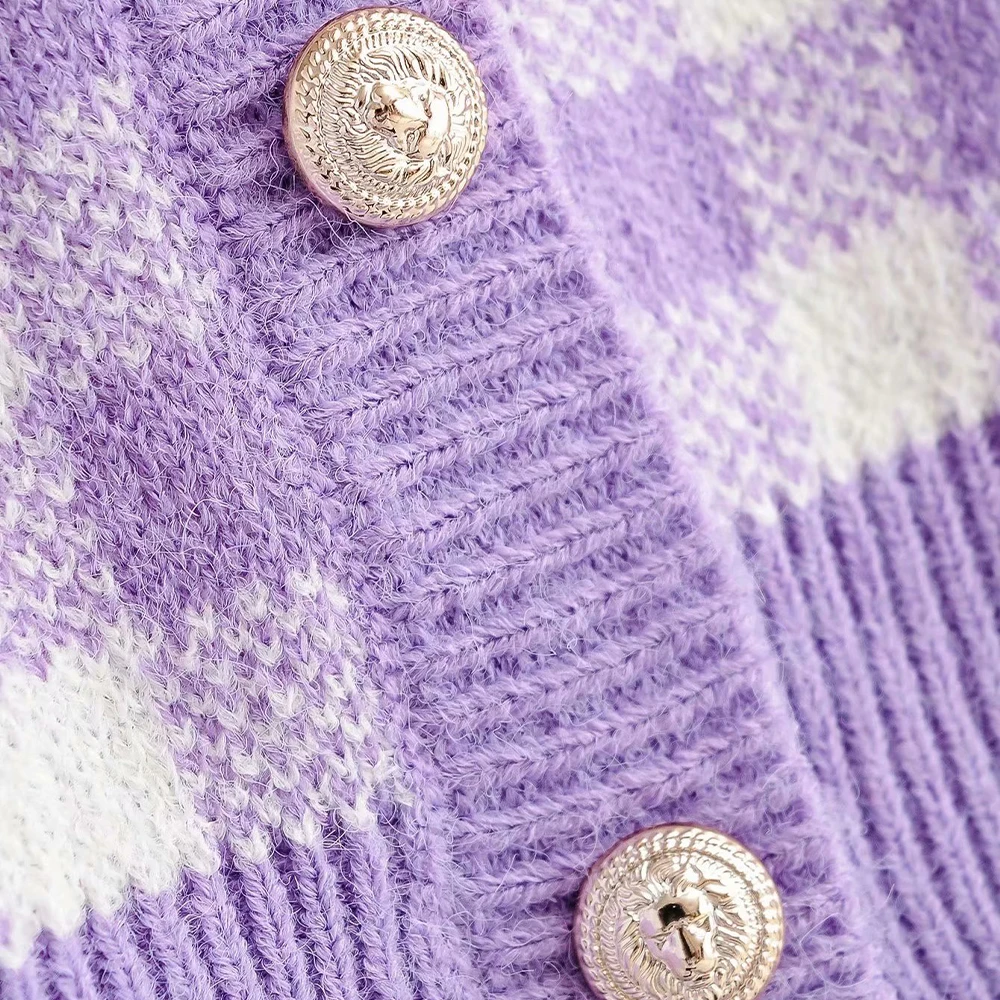 

2021 Za New Women Contrast Jacquard Loose Knitted Cardigan Sweater Long Sleeve camisole Chic Tops Half-length skirt suit