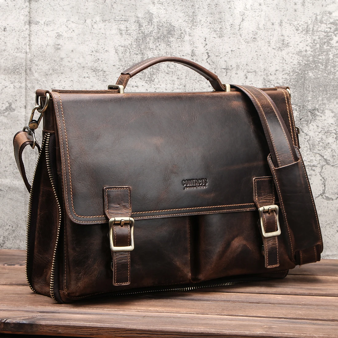 Men Briefcase Genuine Leather Laptop Bag Macbook Pro 14