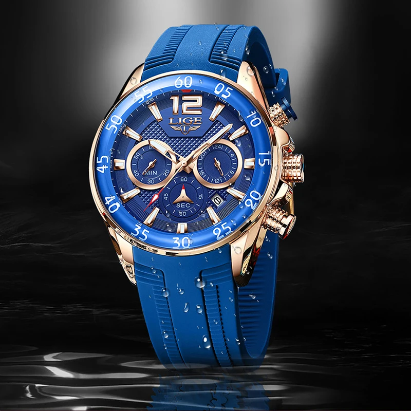 

LIGE Multifunctional Quartz Watches Men Sport Hardlex Mirror Waterproof Man's Wristwatches Chronograph, Calendar