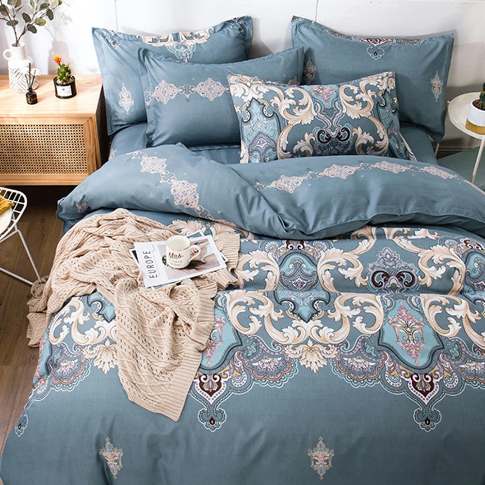 ESKIMO 4pcs European Style Bed Linens Soft Breathable Quilt Sheet Pillow Cover High Quality No Fading Bedding Set for All Season | Дом и сад