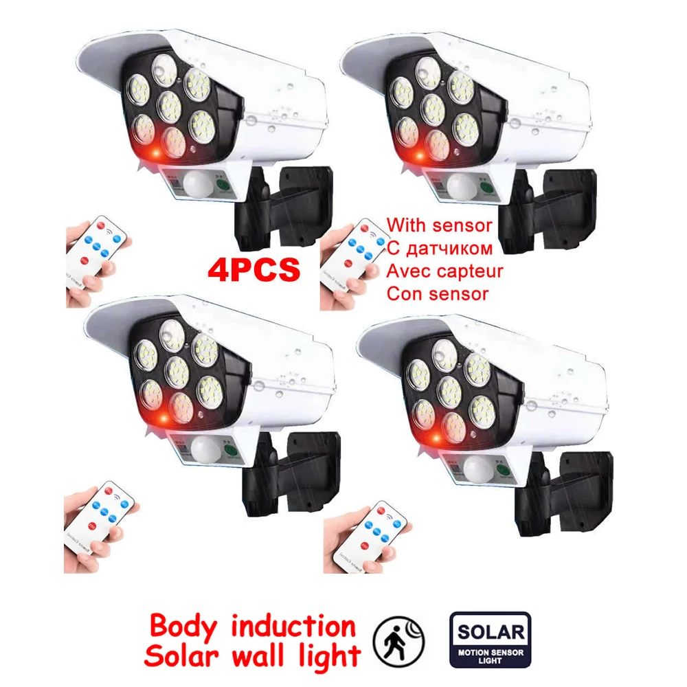 

4pcs remote solar fake monitor dummy camera Outdoor Lights LED Light PIR Motion Sensor Garden Lamp Waterproof Sunlight Street La