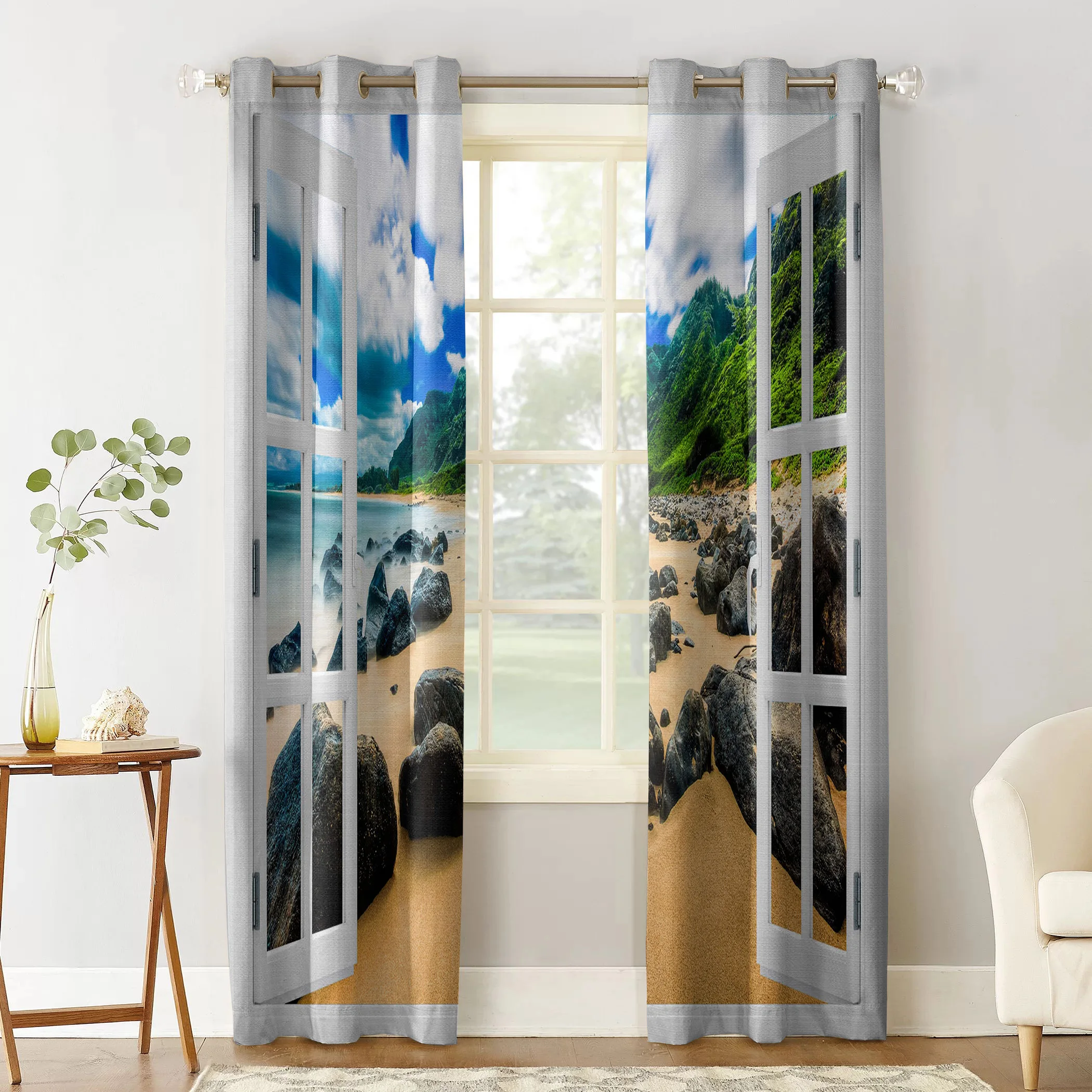 Beach Reef Landscape Outside The Window Luxury Home Curtains Modern Supplies Living Room Bedroom Custom | Дом и сад