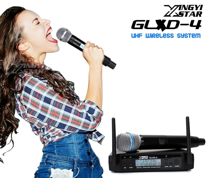 GLXD4 UHF беспроводной микрофон Профессиональный 2 канала беспроводной микрофон Система микро для BETA 87A BETA87A ручной караоке микрофон