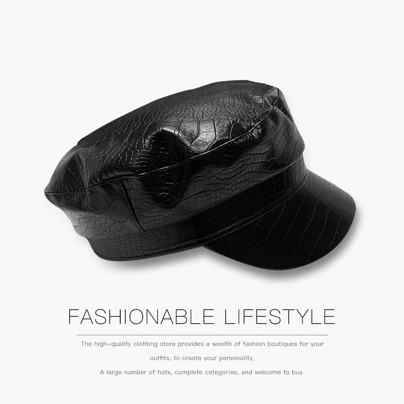 Осенне зимний натуральный Британский Ретро Черный берет из искусственной кожи