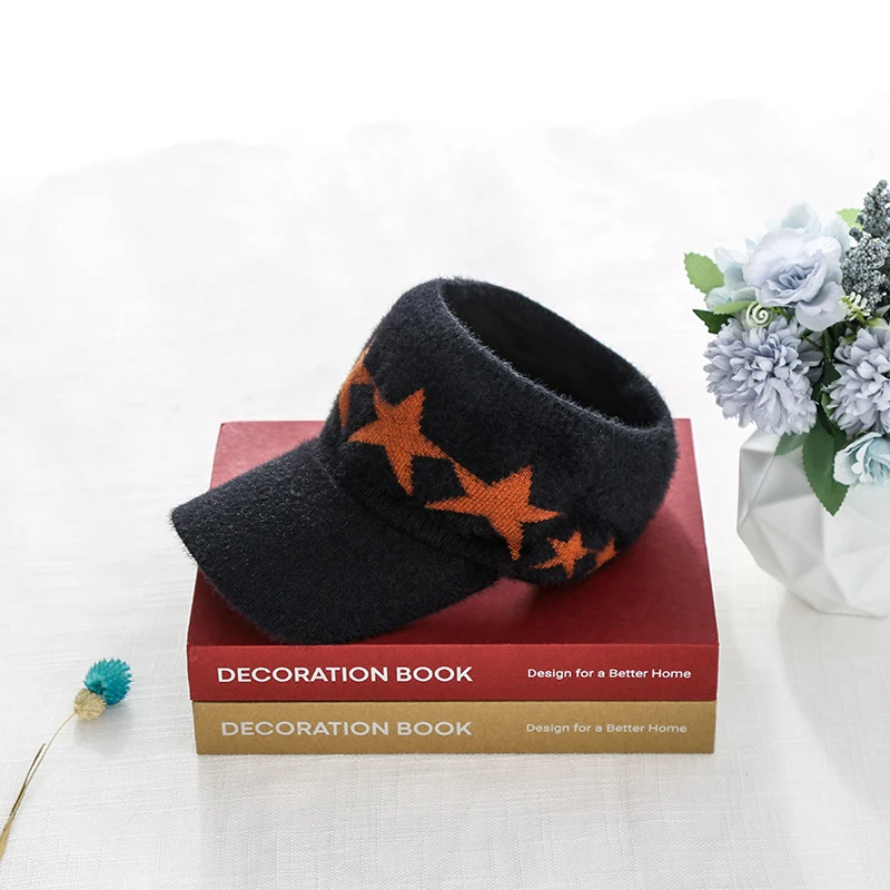 Black Осенние новые женские козырьки Топ Air Fashion Stars Печатные Шерстяные кепки шляпы один размер - Цвет: Black