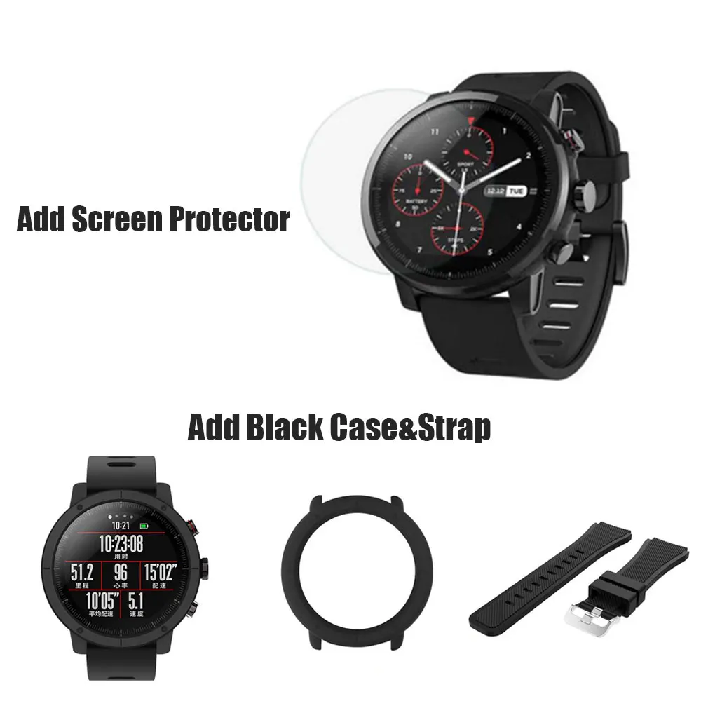 Add balck case strap Huami Amazfit 2 Amazfit Stratos 2 Смарт часы мужские 5ATM водонепроницаемые с gps часы PPG пульсометр - Цвет: Add balck case strap