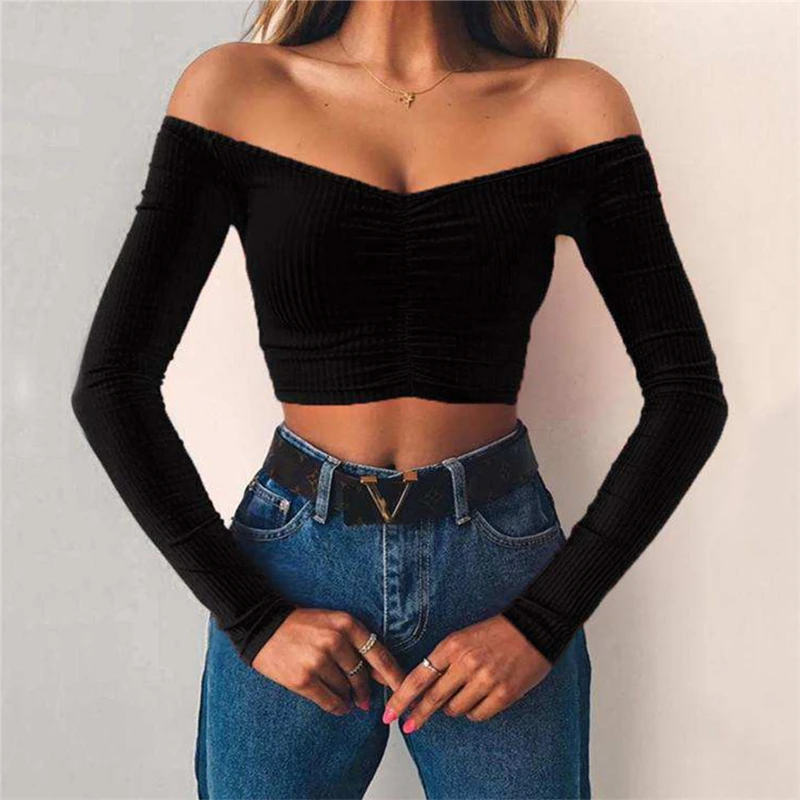 Майка женская летняя с открытыми плечами и длинным рукавом | Женская одежда