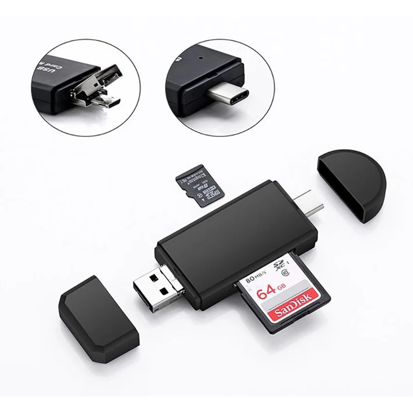 Универсальный OTG высокоскоростной кардридер 3 в 1 Type C /micro USB/USB SD IF с адаптером для